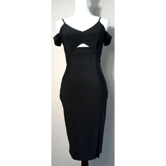 Sexy Black Off Shoulder Bodycon Dress Back Zip Size Medium - Picture 1 of 12